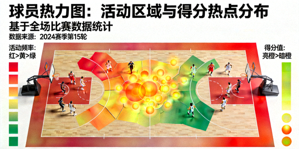 篮球球员热力图展示：球员在球场上的活动区域与得分热点分布